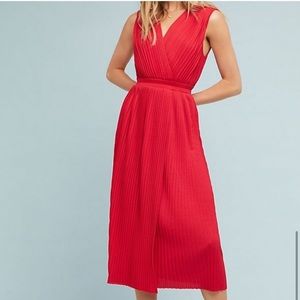 Anthropologie petite Xs red pleated midi dress